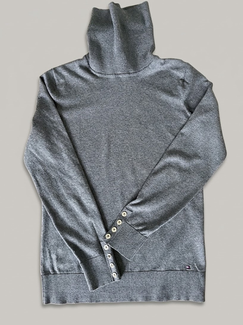 Tommy Hilfiger Charcoal Grey Button Cuff Lightweight Turtleneck Sweater XS